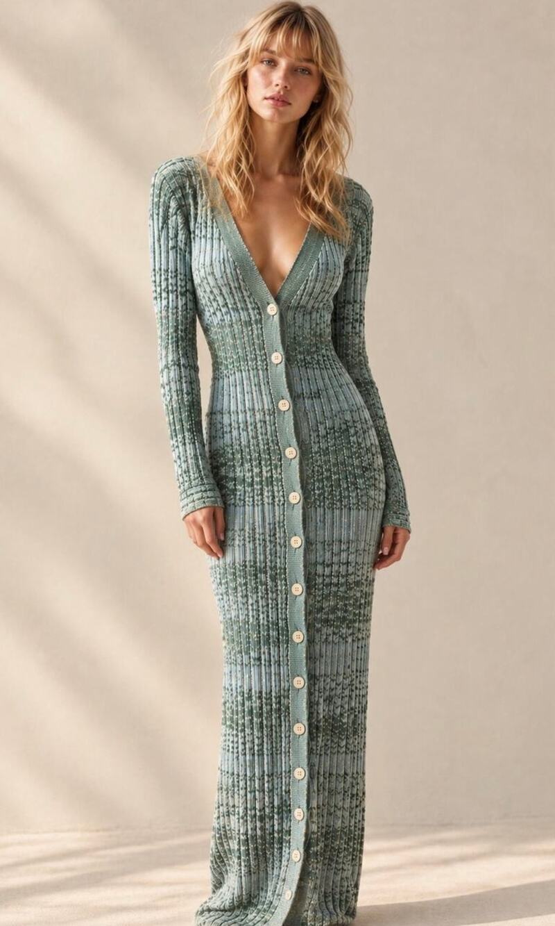 Free People Medium Cozy Up Cardigan Maxi Dress Ocean Combo